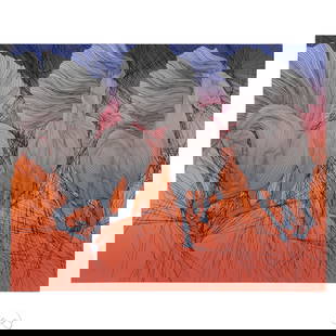 Guillaume Azoulay b.1949 Andante II Print SIGNED: Guillaume Azoulay (Moroccan/French-American, born 1949), Andante II, limited edition color serigraph on paper featuring three galloping horses rendered in Azoulays signature linear style. Hand-signed