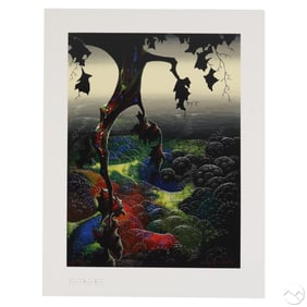 Eyvind Earle 1916-2000 Crimson Red and Gold SIGNED