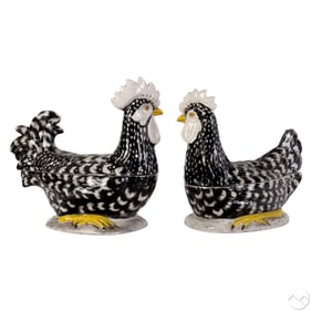 Italian Majolica Hen and Rooster Tureens 2pc SET