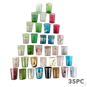 Victorian Antique Enamel Tumbler Glasses 35pc LOT
