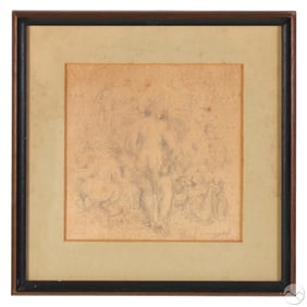 Philip Evergood 1901-1973 Nude Girls Study Drawing