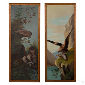 E Schwartz 19C Antique Wildlife Bird Paintings LOT