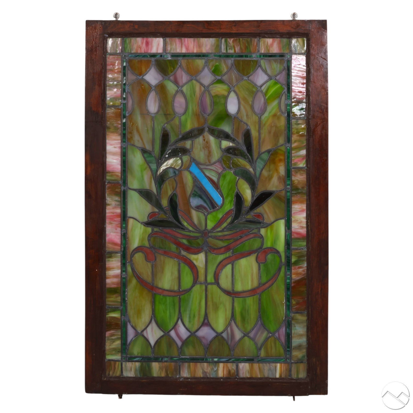 Antique Foliate Ribbon Crest Stained Glass Window (1 of 6)
