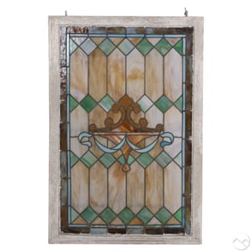 Antique Swag and Stained Glass White Framed Window