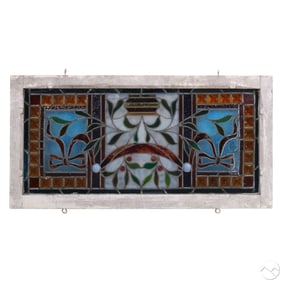 Antique Foliate Ribbon Stained Glass White Window