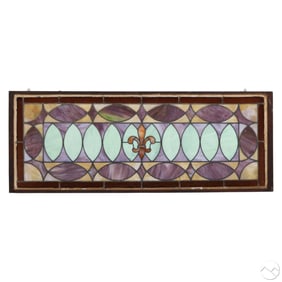 Antique Horizontal Geometric Stained Glass Window
