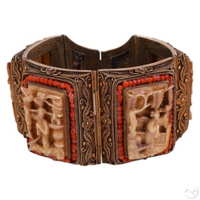 Chinese Antique Gilt Silver & Coral Bead Bracelet