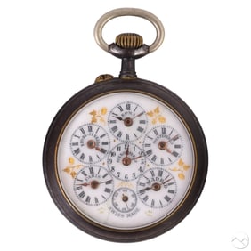 Antique 6 Zones World Time Open Face Pocket Watch