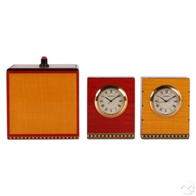 Elle Bleu Mixed Wood Box and Desk Clock 3pc LOT