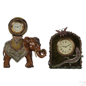 Jay Strongwater Lizard & Elephant Desk Clocks LOT