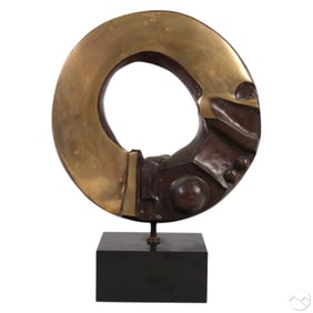 Modern Abstract Circular Bronze Sculpture SIGNED