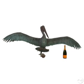 Bronze Life Size Perched Pelican Garden Sculpture