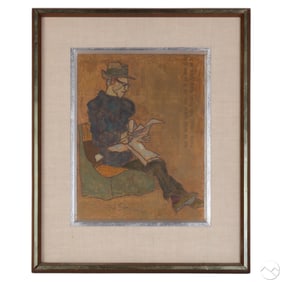 Joseph Solman 1909-2008 Man Reading Paper Painting