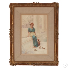 Henry Ryland 1856-1924 Woman with Cats Painting