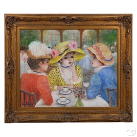 Huldah 1901-2001 Three Ladies at Tea Time Painting