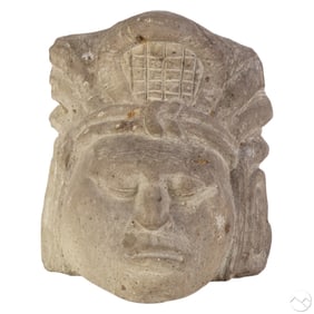 Carved Stone Tribal Mayan Type Head Face Sculpture