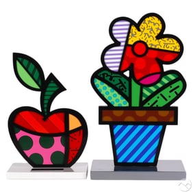Romero Britto b.1963 Apple & Flower Sculpture LOT