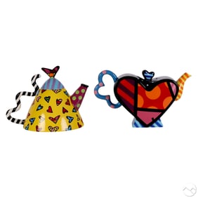 Romero Britto b.1963 Colorful Ceramic Teapots LOT