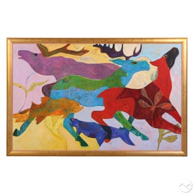 Anne Embree 1946-2013 Mod Multi Animal Painting