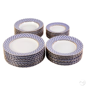 Lomonosov Cobalt Net Porcelain Bowls & Plates SET