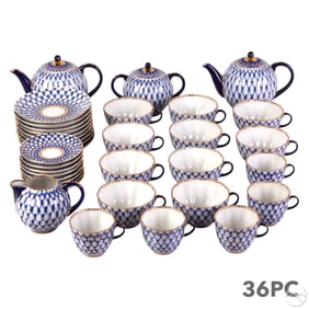 Lomonosov Cobalt Net Porcelain Tea and Coffee SET