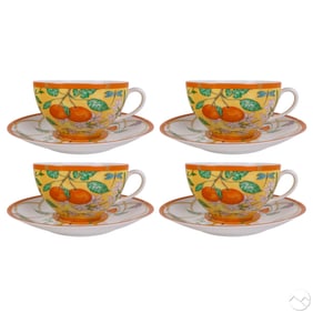Hermes La Siesta Porcelain Cup & Saucers 8pc SET
