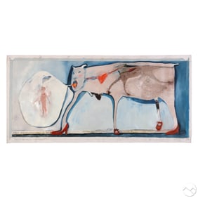 Lorena Cabrera 20C Surrealist Woman Cow Painting