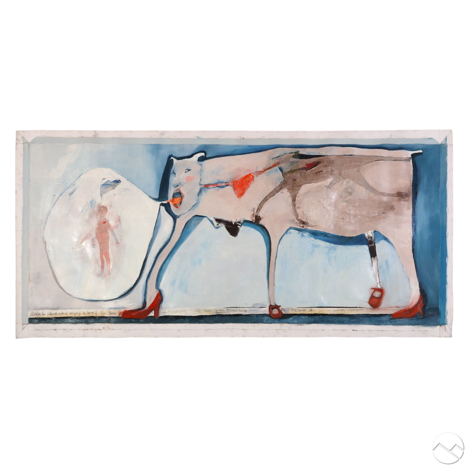 Lorena Cabrera 20C Surrealist Woman Cow Painting (1 of 9)