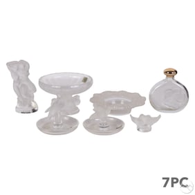Lalique Crystal Ring Dish Figures Bottle 7pc LOT
