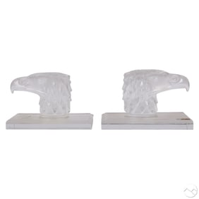 Lalique Crystal Eagle Tete D Aigle Mascot Bookends