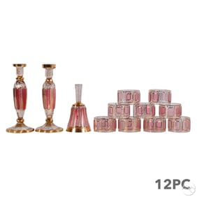 Moser Glass Candlesticks Bell Napkin Ring 12pc LOT