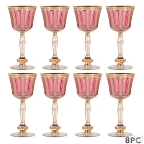 Moser Cabochon Cranberry Panel Wine Goblets 8pc