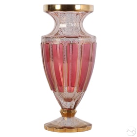 Moser Cabochon Cranberry Panel Glass Flower Vase