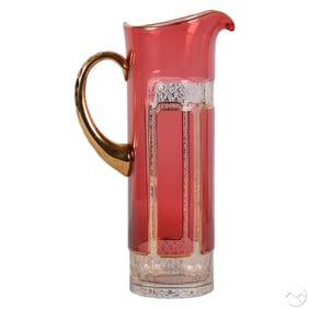 Moser Cabochon Cranberry Panel Tall Glass Pitcher