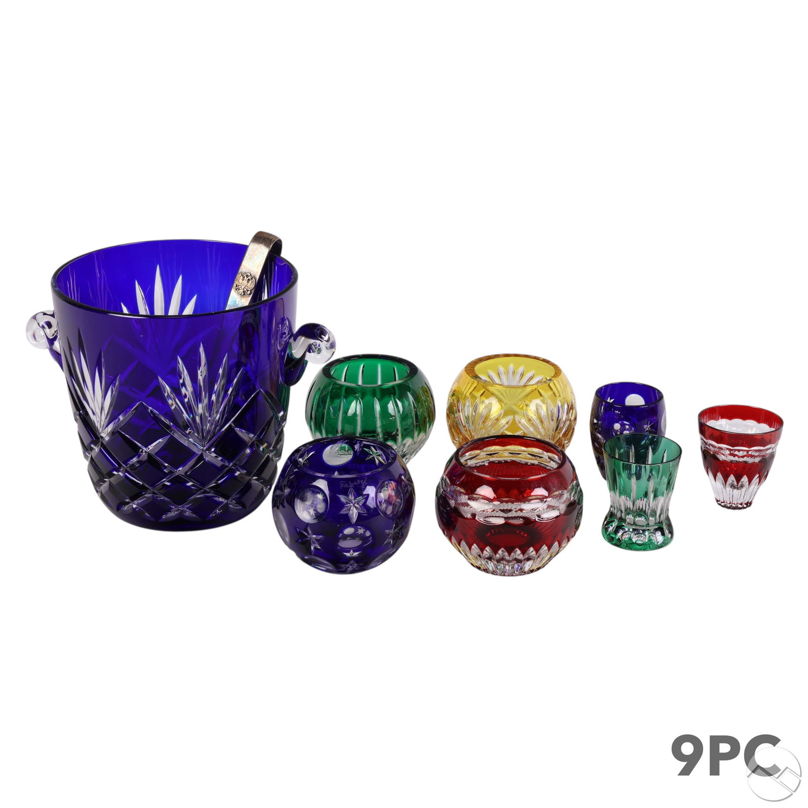 Faberge Cut to Clear Crystal Barware & Votives LOT (1 of 9)