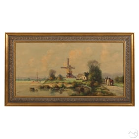 Anton Muller 1853-1897 Windmill Landscape Painting