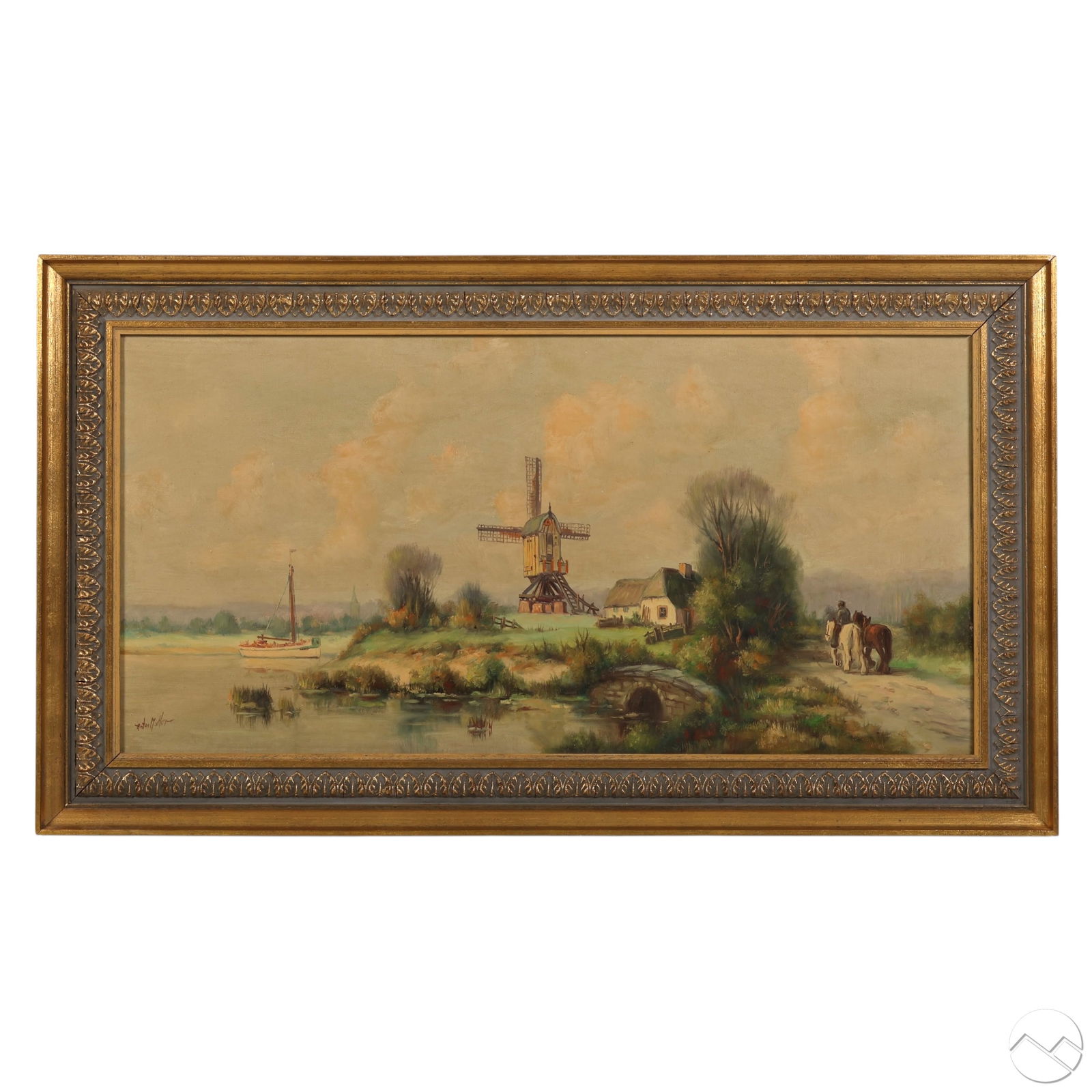 Anton Muller 1853-1897 Windmill Landscape Painting (1 of 6)