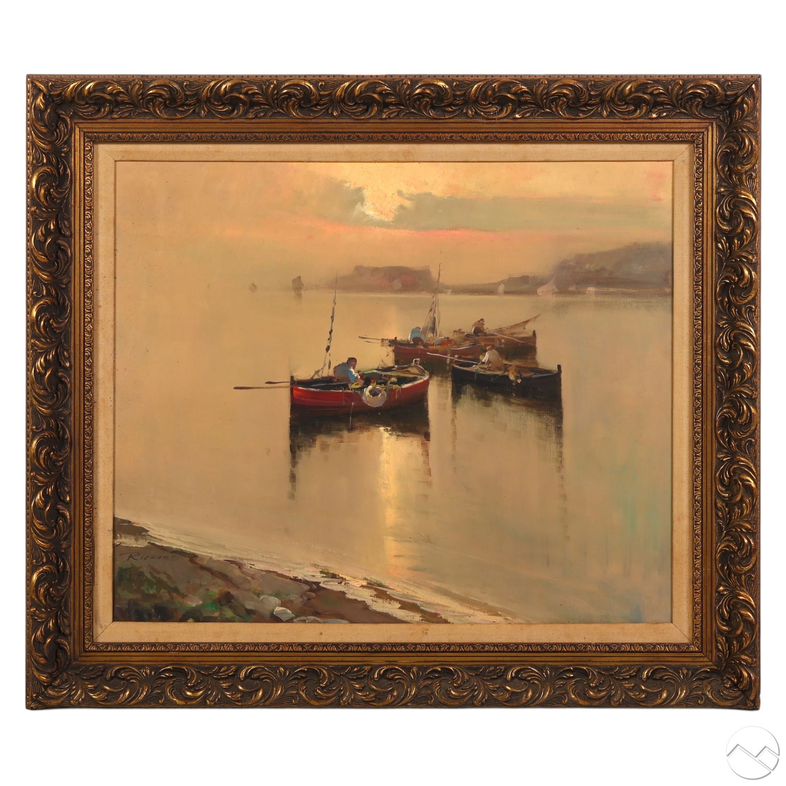 Richard 20C Calm Seascape with Fisherman Painting (1 of 6)