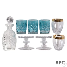 Waterford Crystal Barware and Candlesticks 8pc LOT