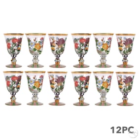 Mackenzie-Childs Hand Painted Flower Goblets 12pc