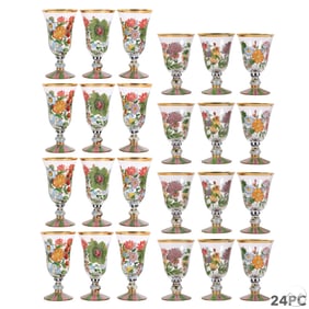 Mackenzie-Childs Hand Painted Flower Goblets 24pc