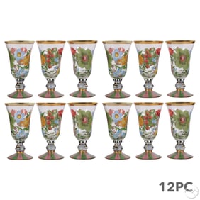 Mackenzie-Childs Hand Painted Flower Goblets 12pc