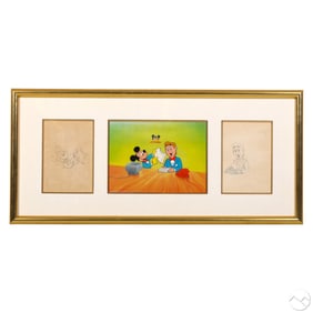 Mickey Mouse & Announcers Painted Cell and Drawing