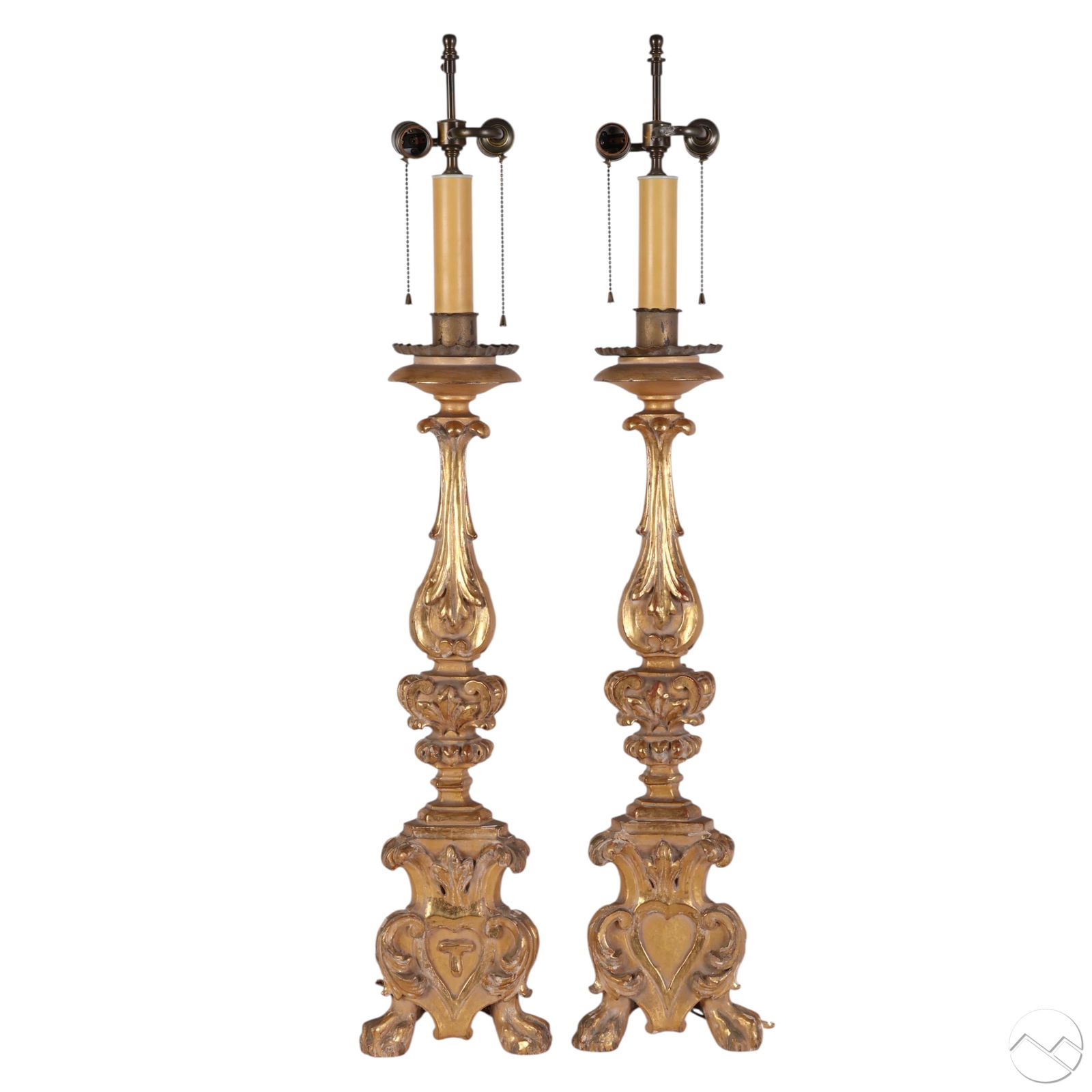 Italian Pair of Gilt Wood Candlestick Style Lamps (1 of 9)