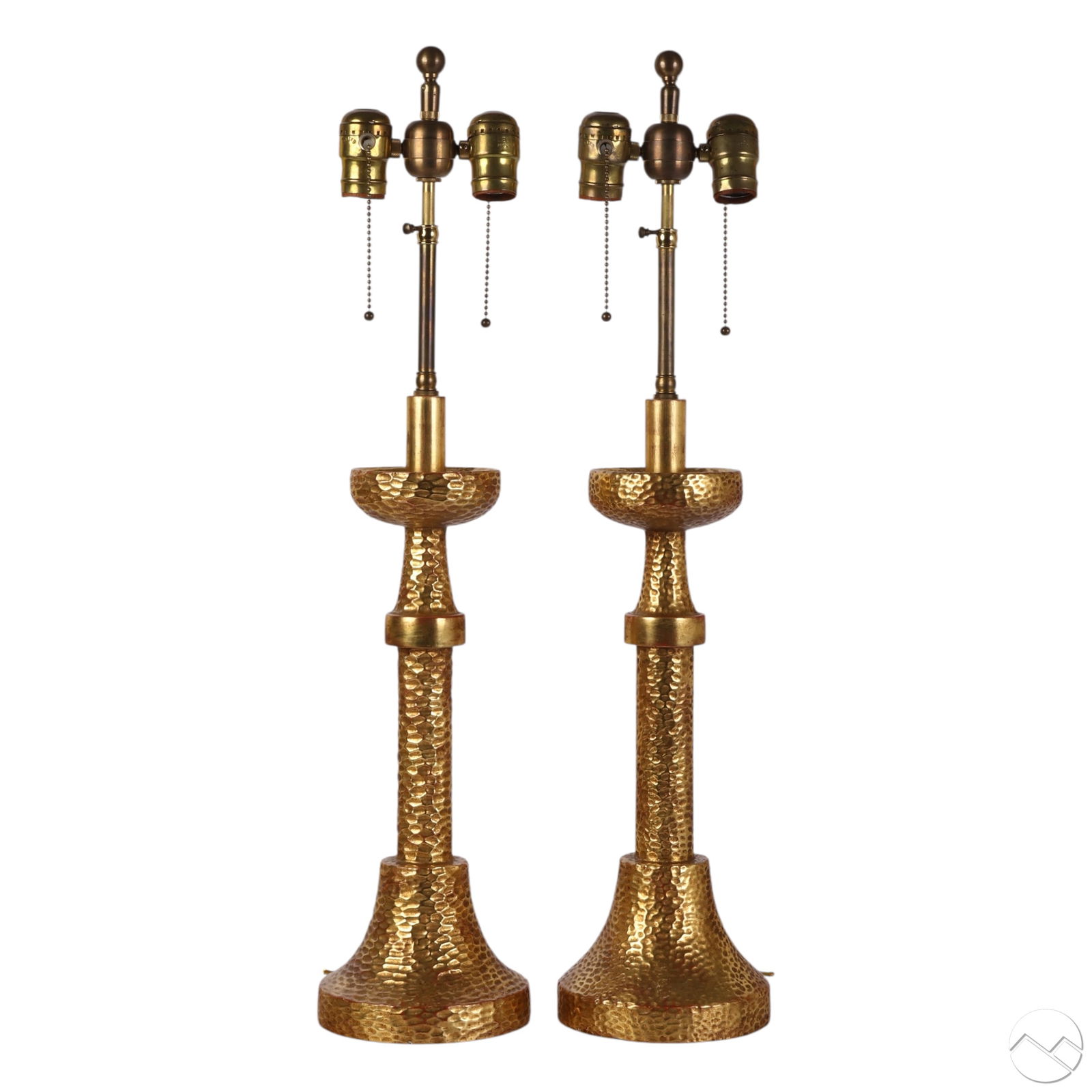 Nancy Corzine Pair Gilt Designer Hammered Lamps (1 of 9)