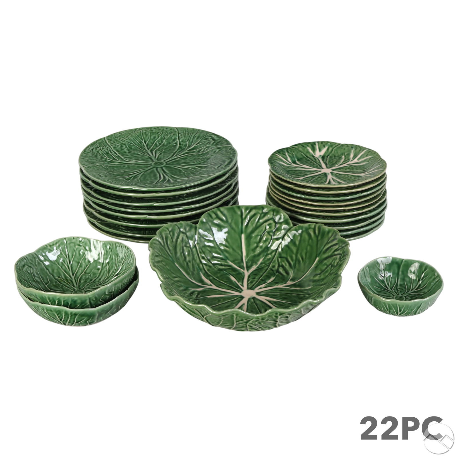 22 Piece LOT of Bordallo Pinheiro Cabbage Plates (1 of 17)
