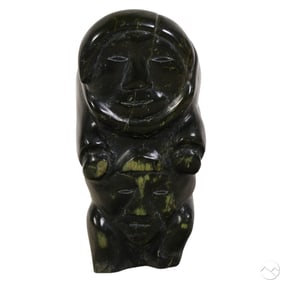Inuit Double Sided Carved Green Stone Sculpture