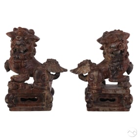 Chinese Pair of Foo Dogs Guardian Lion Figurines