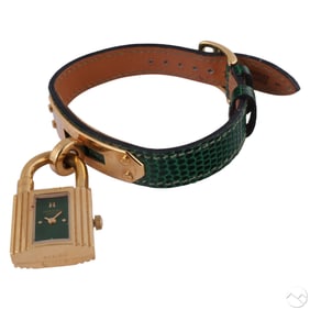 Hermes "Kelly" Lock Watch on Green Leather Strap