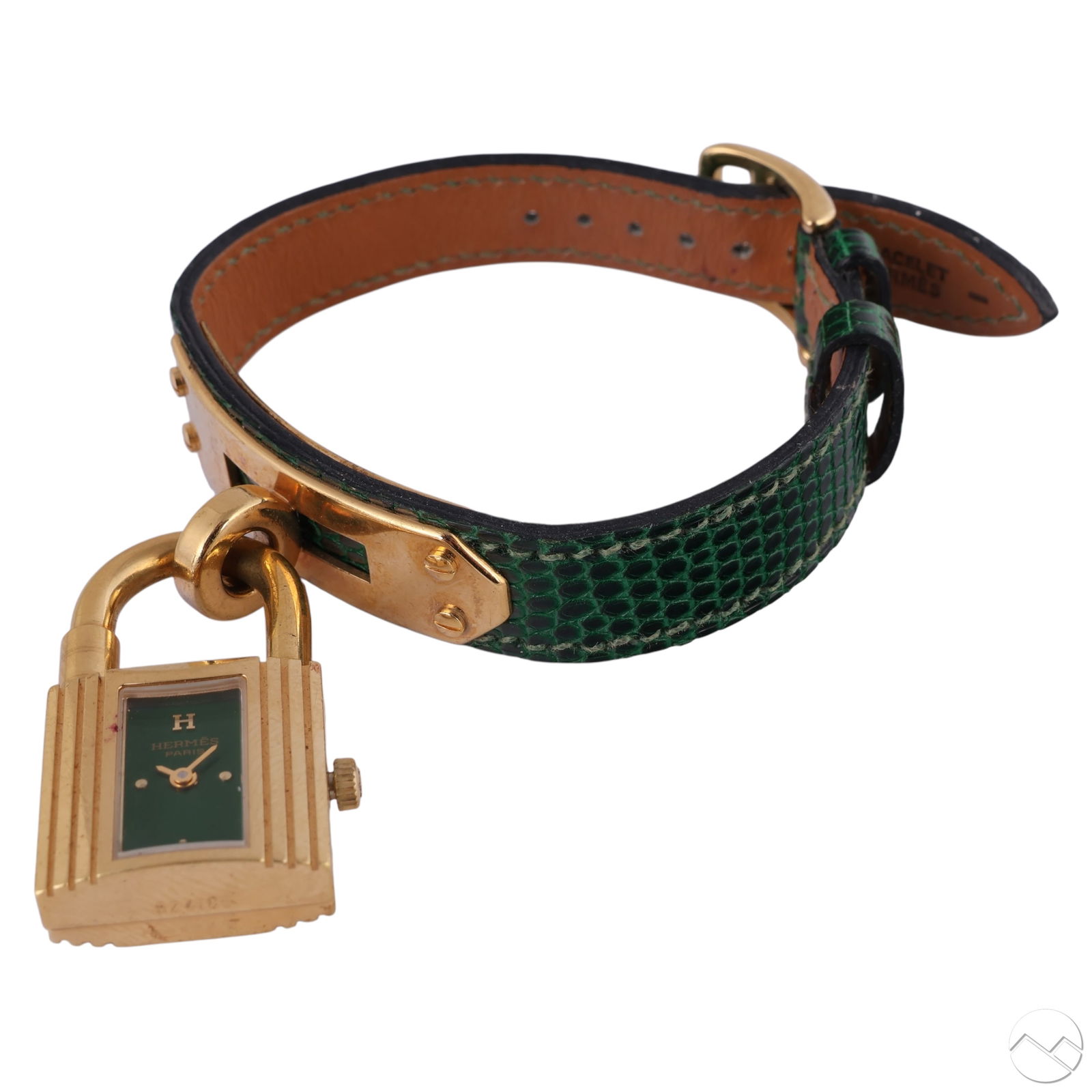Hermes "Kelly" Lock Watch on Green Leather Strap (1 of 7)